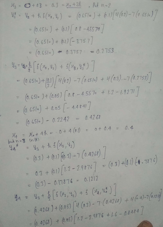 2 = + 0.3 = 0. 3 = 2 +35 Put na 2 y = 4 + hf (2, 42 ) 11 = 0.2753 (0.6510 ) + (6.1)[4 (02) -7 (0.656)] = (0.6510 ) + (0) (1.1
