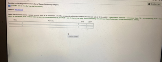 Question Help Consider the following francial information of Derde Disting Company Click the foon to view the financial infor
