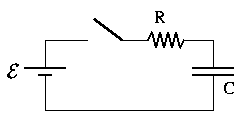 An RC circuit, hooked up to a battery as shown in