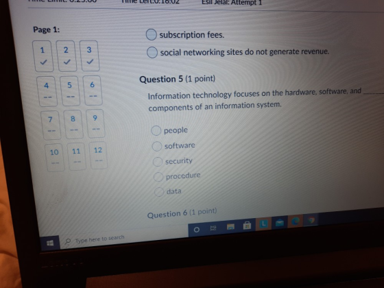 Esil Jelal: Attempt 1 Page 1: subscription fees. 1 3 IN social networking sites do not generate revenue. 4 5 6 Question 5 (1