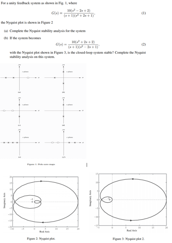 For a unity feedback system as shown in Fig. 1, where 10(92 - 2s+2) G(8) = (5+1)(+ 2s +1) the Nyquist plot is shown in Figure