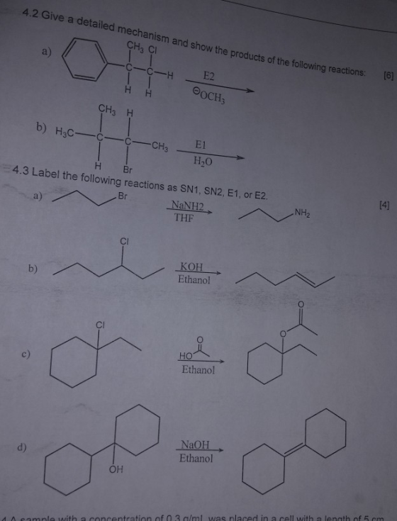 4.2 Give a detailed mechanism and show the products of the following reactions: OF CH3 C (6] a) C-H E2 ООCH H CHз H b) H3CC E