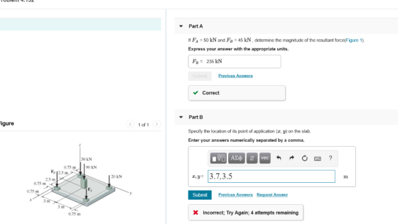 Part A If F 50 kN and F 45 kN , determine the magnitude of the resultant force(Figure 1). Express your answer with the approp