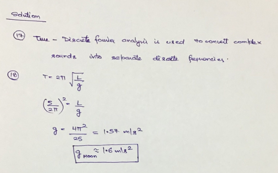 Solution (17) Tue - Discrete fonnie analyse is used sounds into selonate discute to concert complex frequencies. = 1.57 m/82