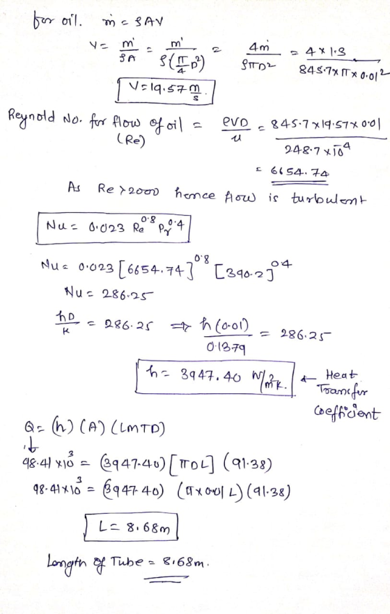 for oil. M. SAV mi mi SA slaba) 4m SITDE 4x13 8457X1T*0.012 1:19:57 m. Reynold No. for flow of oil - (Re) EVD 845.7x19.57% 0: