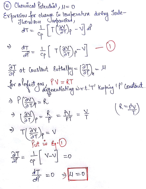 Chemůcal Potential, 4= 0 Expxssiou for elaug Eu temperature during Joule- враистол, dT= + [+ (2) p - J al dT dp = ( ( (*) -7