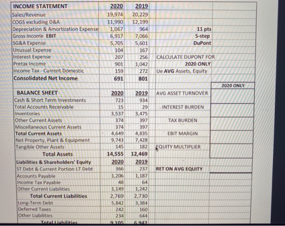 11 pts INCOME STATEMENT Sales/Revenue COGS excluding D&A Depreciation & Amortization Expense Gross Income EBIT SG&A Expense U