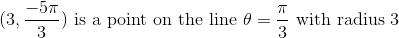 (3, \frac{-5\pi}{3}) \mbox{ is a point on the line } \theta=\frac{\pi}{3} \mbox{ with radius 3}