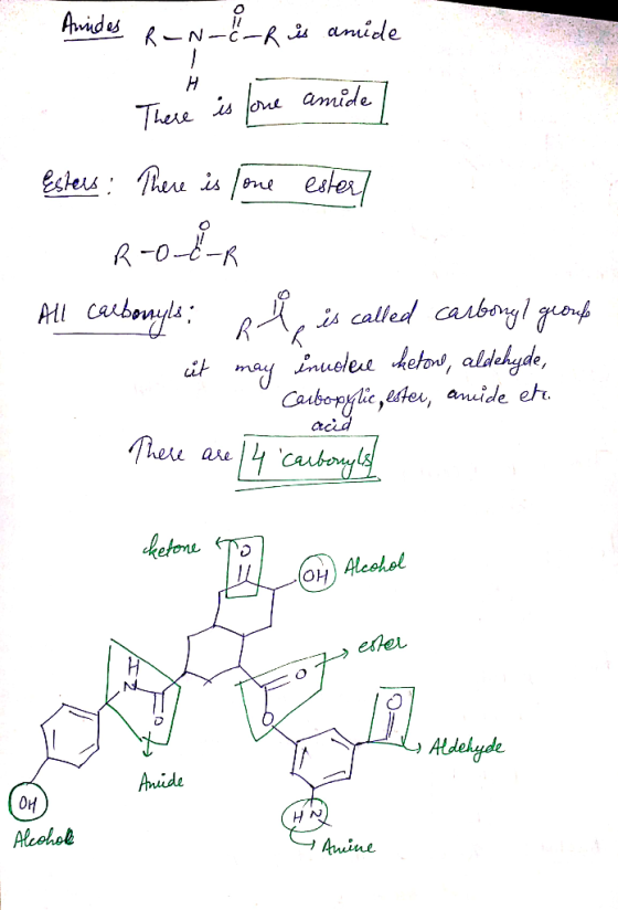 Anides R-NE-R is amide . There is love amide] Esters: There is one esterl - R-OLER All carbonyls: ai is called carbonyl group