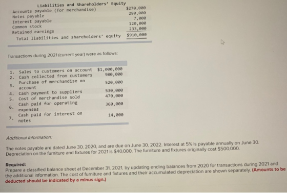 Liabilities and Shareholders Equity Accounts payable (for merchandise) Notes payable Interest payable $270, 000 280, e00 7,0