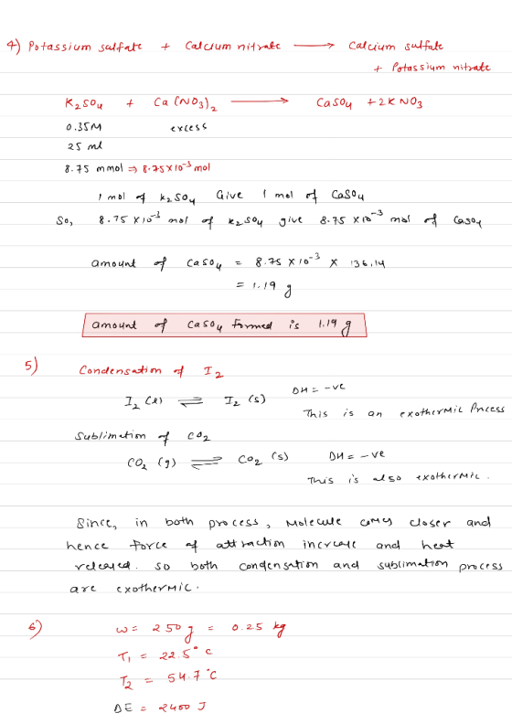 4) Potassium sulfate + Calcium nitrate calcium sulfate + Potassium nitrate > Casou +2KNO3 Ca(NO3)2 excess K2SO4 + 0.35M O 25