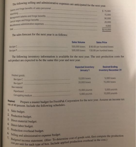 ving selling and administrative expenses are anticipated for the next year. The following selling and aries and fringe benefi