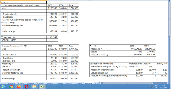solution: 1) product margin under traditional system Total ВЗ00 T500 1,266,300 508,0001,774,300 sales 400,800 162,700 Direct