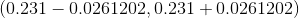(0.231- 0.0261202,0.231+0.0261202)