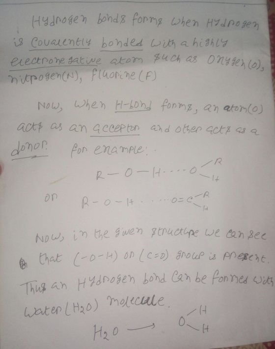 donor R Now, in the gwen structlipe we can see Thus an Hydrogen bond can be formed with Water (H₂O) Molecule. Hydrogen bonds