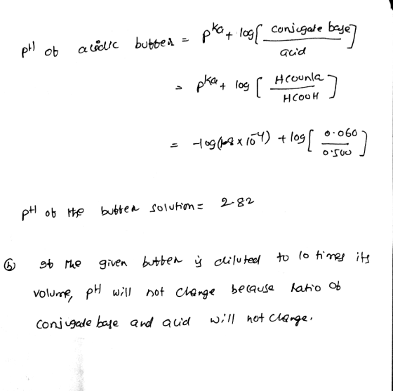 - pH of acid acidic butter - phat loof conjugare base] o plent lors ( Hero 2 06 = log (18x104) O 500 - pH of 2.82 the butter