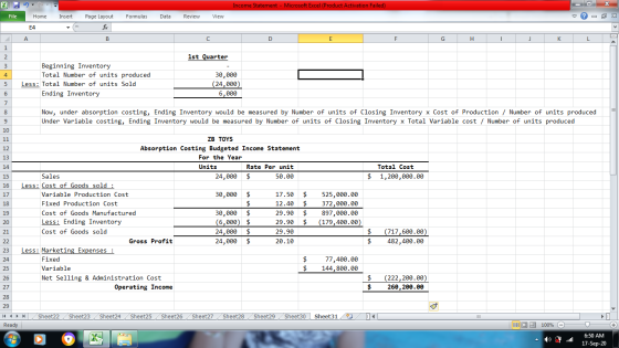 х 7- Income Statement - Microsoft Excel (Product Activation Failed) File Home Insert Page Layout Formulas Data Review View X