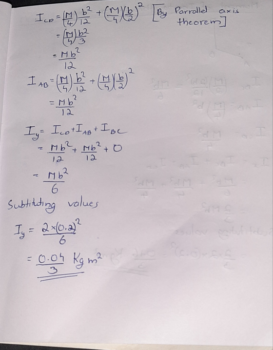 axis (M) b² + M / b ² By Parrolled =(M) b 2 theorem - Mb 12 2 Ino+(0) ? + Mb² 12 d Ig- I co + I AB + IBC M6² Mb²+0 962 6 Subt