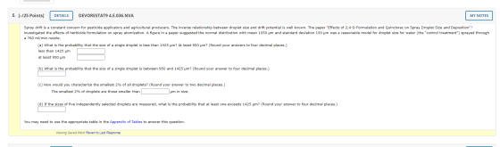 5. [-/25 Points] DETAILS DEVORESTAT9 4.E.036.NVA MY NOTES Spray drift is a constant concern for pesticide applicators and agr
