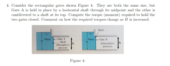 4. Consider the rectangular gates shown Figure 4. They are both the same size, but Gate A is held in place by a horizontal sh