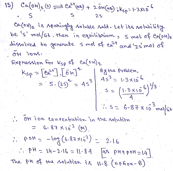 Calon)2 e20)ksp 1-3M16 15) S 2S CaloH) Maring luble Aalt. Let its olubi it be s mol/ut .then in eavilibsium, s mol of Clon)