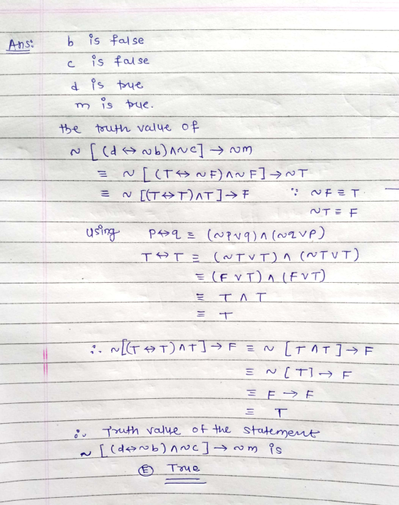 Ans: b is false is false c d is due m is due. the truth value of ~[(d Hoblauc] → om NI(TH NF) AVF]NT N [ITH TAT] → F : FET NT
