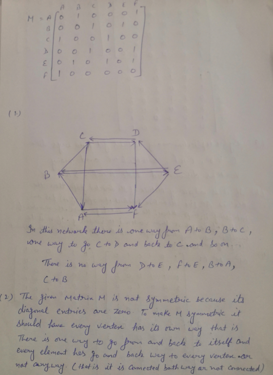 M = Aro 10 oo CI 0 0 1 0 0 oooo EO 1 0 1 0 1 Floo ooo AFF In this network there is one way from A to B , B to C, one way to g