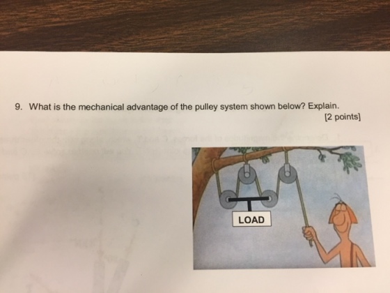 9. What is the mechanical advantage of the pulley system shown below? Explain. 2 points LOAD