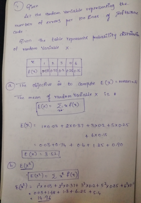 ven enting the et the ardom vaiiable repres nurm bes of erober loo gnes Code Roftronre fven the tabale vepresen of random Vaniau, 36 The mean random Vanatlex or + 6x0.1s 텼 0.03+1,98 + 1.3+6,25 19 -16 +S.q
