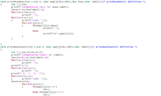 void printBlankout(int n, int m, char pop[][COLS_MAX], char base, char label[])/* printBlankout() definition */ int i, j, len