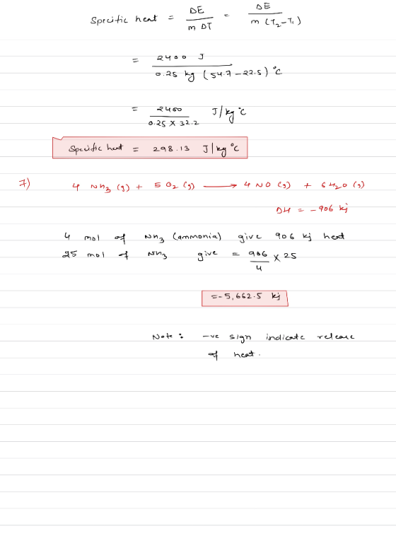Specific heat =- DE m DT DE m (I-1) 2400 3 0.25 kg (54.7 -22.5) c = 22 lege 2400 0.25 X 32. Specific hext = 298.13 - 7 4 Nha