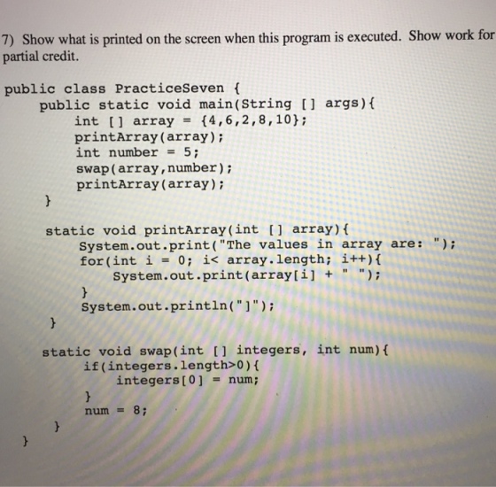Show what is printed on the screen when this progr