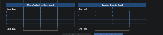 Manufacturing Overhead Cost of Goods Sold Beg. bal. Beg. bal. End. bal. End. bal.