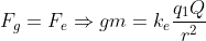 F_g = F_e \Rightarrow gm = k_e\frac{q_1Q}{r^2}
