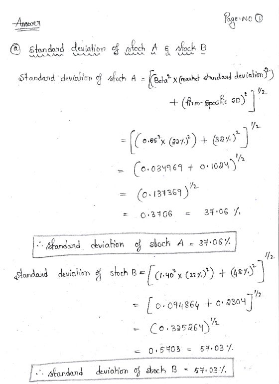 Answer Page No 0 @ Standard deviation of electa A a slock B standand deviation of sfoch A = ecuta(marthat standard deviations