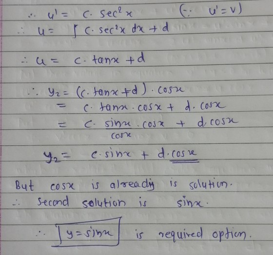 u = c. seca e usu) I c. ser²x dx + d in c-tanx &d .. Y₂ = (c. tanxtd). coss c. tann.cosxt d. cors - C- sine cour & d corne co
