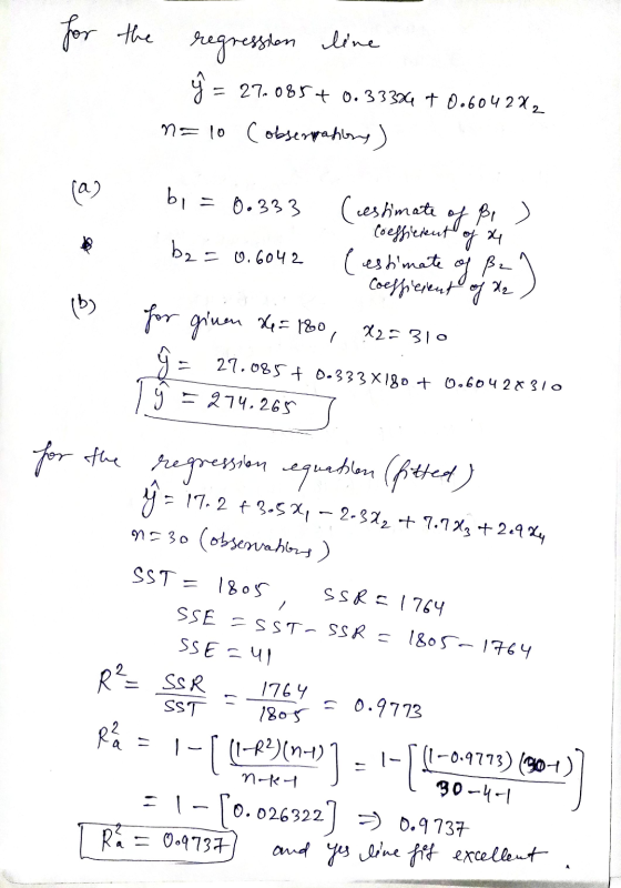 for the regression line = 27.085+ 0.333346 7 0.604 272 n=10 obserpations) (a) bi = 0.333 = 0.6042 (estimate of Bi ) Coefficie