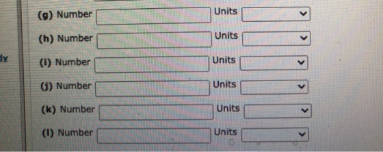 Units (9) Number (h) Number Units dy (i) Number Units 6) Number Units (k) Number Units (1) Number Units