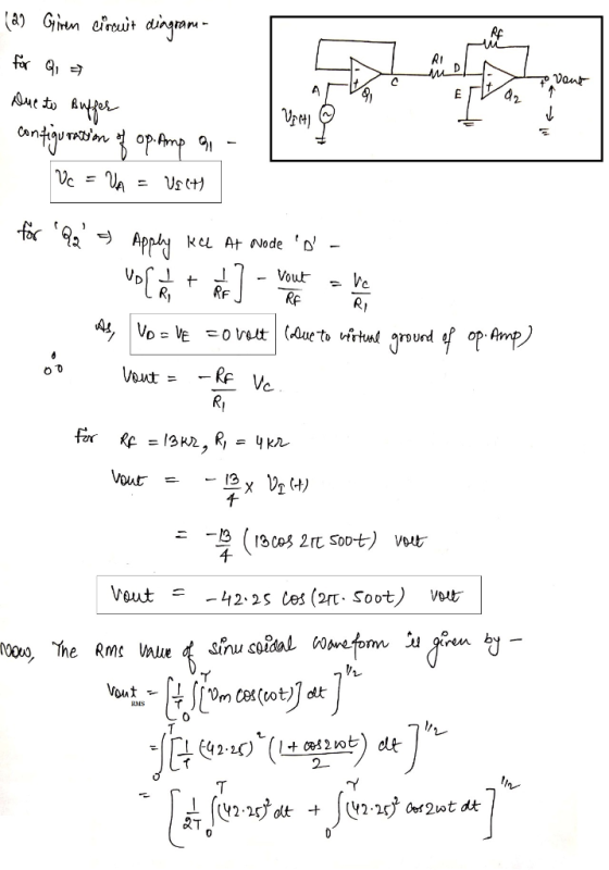 (a) Ginn ereuit dinga AI Vant Аu to Anfg A Vc =Ustt Applay KCL At Node n -Vout RF RI 4Vo VEo vat (lue to ufrtund ground e o