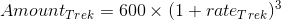Amounttrek = 600 x (1 + ratet rek)