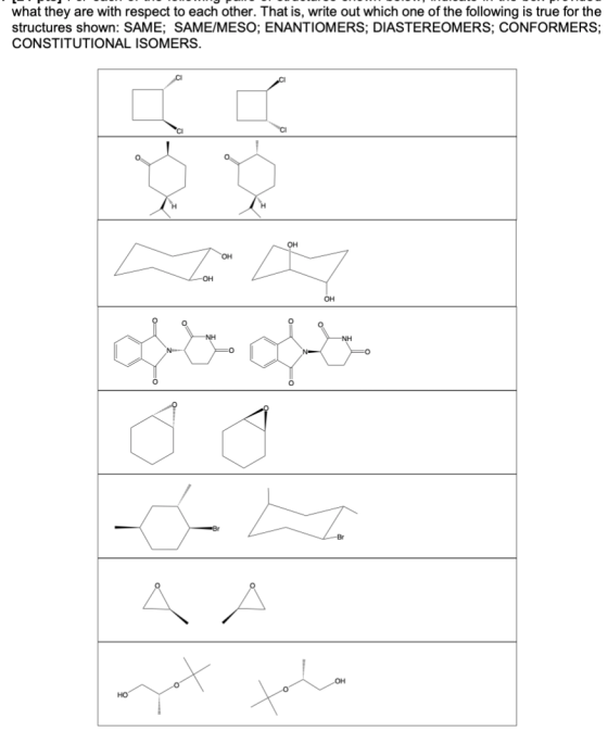what they are with respect to each other. That is, write out which one of the following is true for the structures shown: SAM