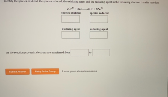 Identify the species oxidized, the species reduced, the oxidizing agent and the reducing agent in the following electron tran