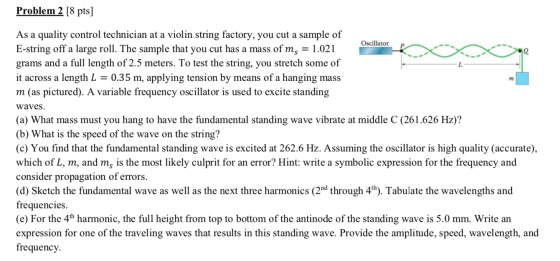 Problem 2 [8 pts] Oscillator As a quality control technician at a violin string factory, you cut a sample of E-string off a l