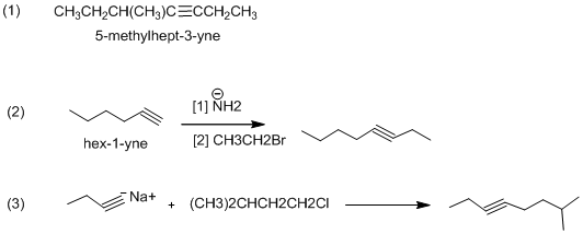 5-methylhept-3-yne [1] NH2 hex-1-yne 2] CH3CH2Er 彡 Na+ + (CH3)2CHCH2CH2CI