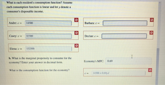 What is cach residents consumption function? Assume cach consumption function is linear and let y denote a consumers dispos