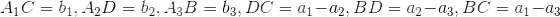 A1C = 61, A2D = 62, A3B = 63, DC = a1-a2, BD = 22-23, BC = a1-a3
