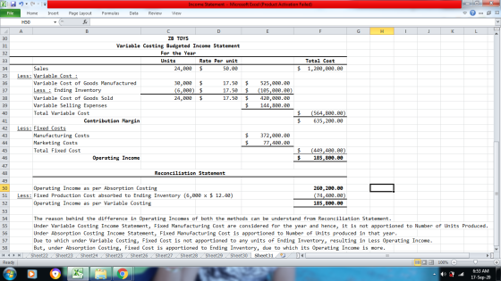 х XI - 2-- Income Statement - Microsoft Excel (Product Activation Failed) File Home Insert Page Layout Formulas Data Review V
