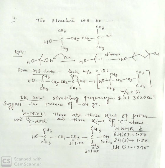 11 The 5tueluri Wi 내3 CH3 C- -CH CH2 c- OH HO CA3 dimerise MO no H Fyan MS data.- feak z 2 13 CH2 CH3 CH3 2ć-c-CH2 CH-CH2-0H