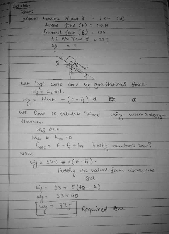 (d) Solution Given: distance between R and B 2 5.0m Applied force (F) = 2.00 frictional force (f) = 100 KE B/W and B² = 35] l