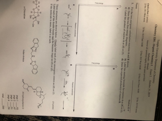 Temple University Department of Chemistry Chemistry 2201 - Organic Chemistry Exam 2 October 31, 2019 Sieburth - Motsch Answer